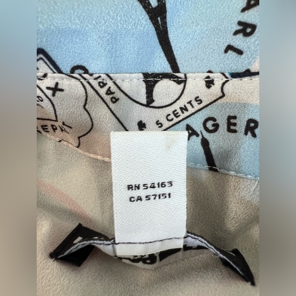 Karl Lagerfeld Paris Chiffon Womens Sz Large Blouse Logo Graffiti‎ Bright Colors - Picture 9 of 10